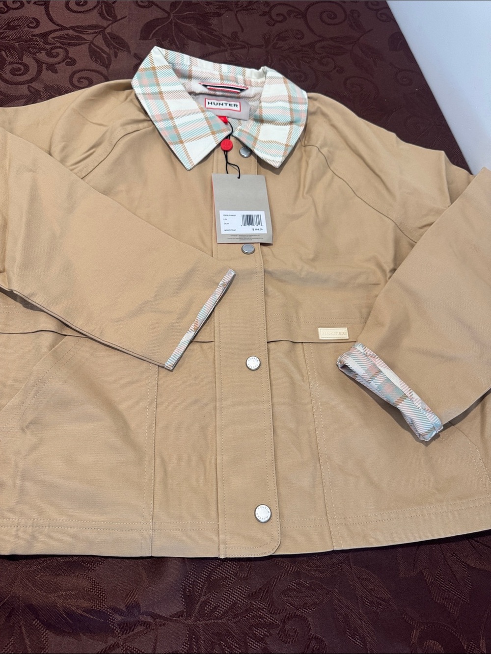 Hunter Tan Utility Jacket with Plaid Trim NWT - Picture 5 of 15